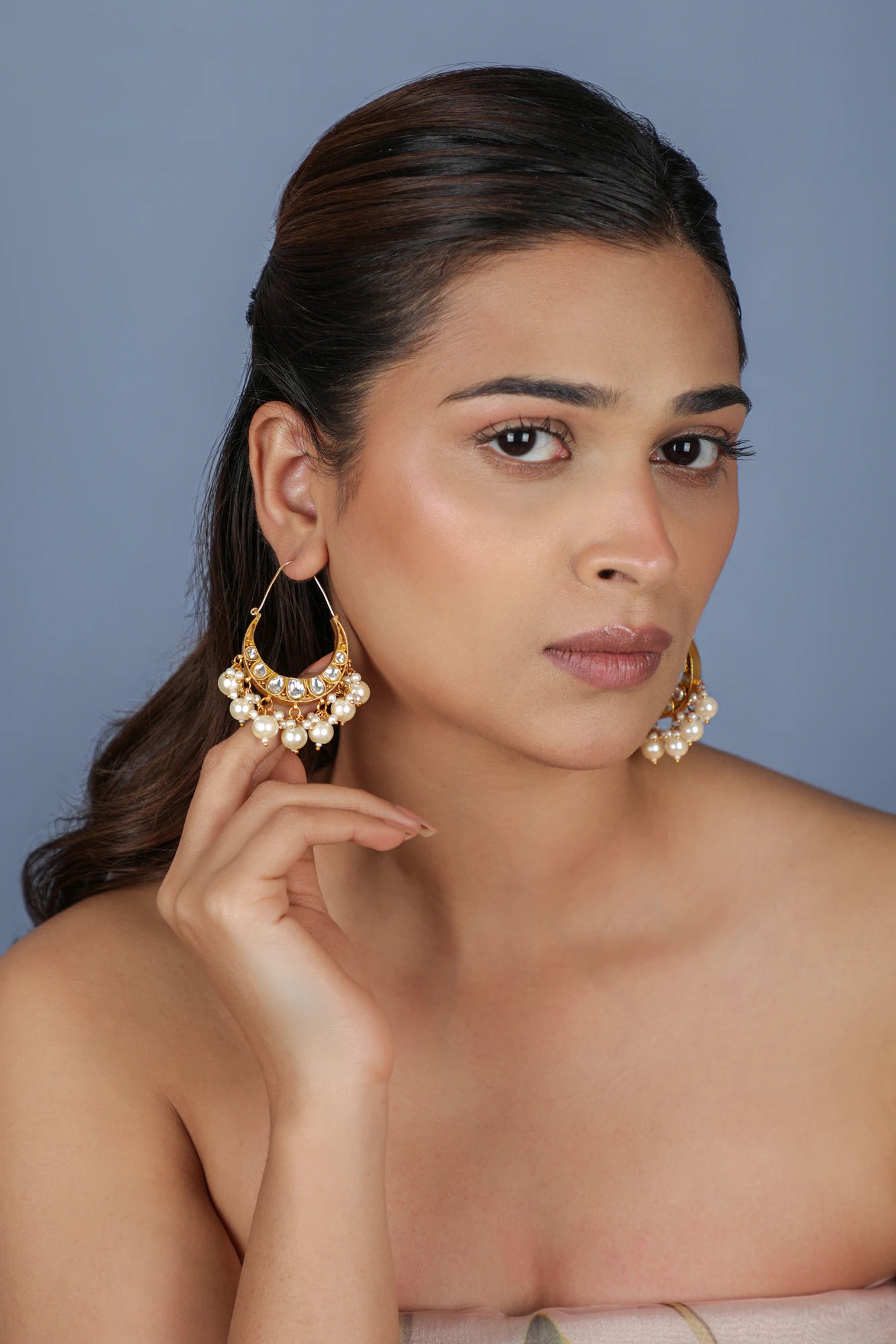 white pearl beaded small chandbaali