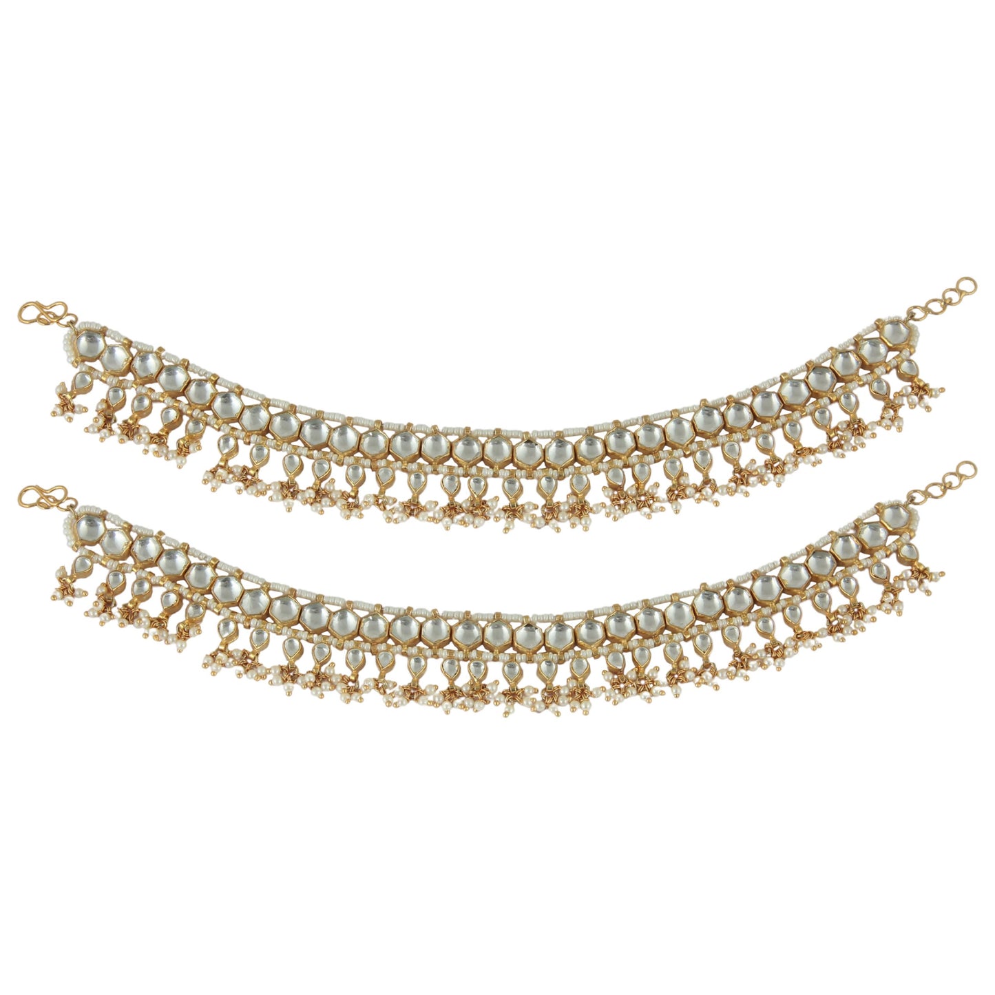WHITE JADTAR STONE PAYAL WITH HEXAGON SHAPE STONES