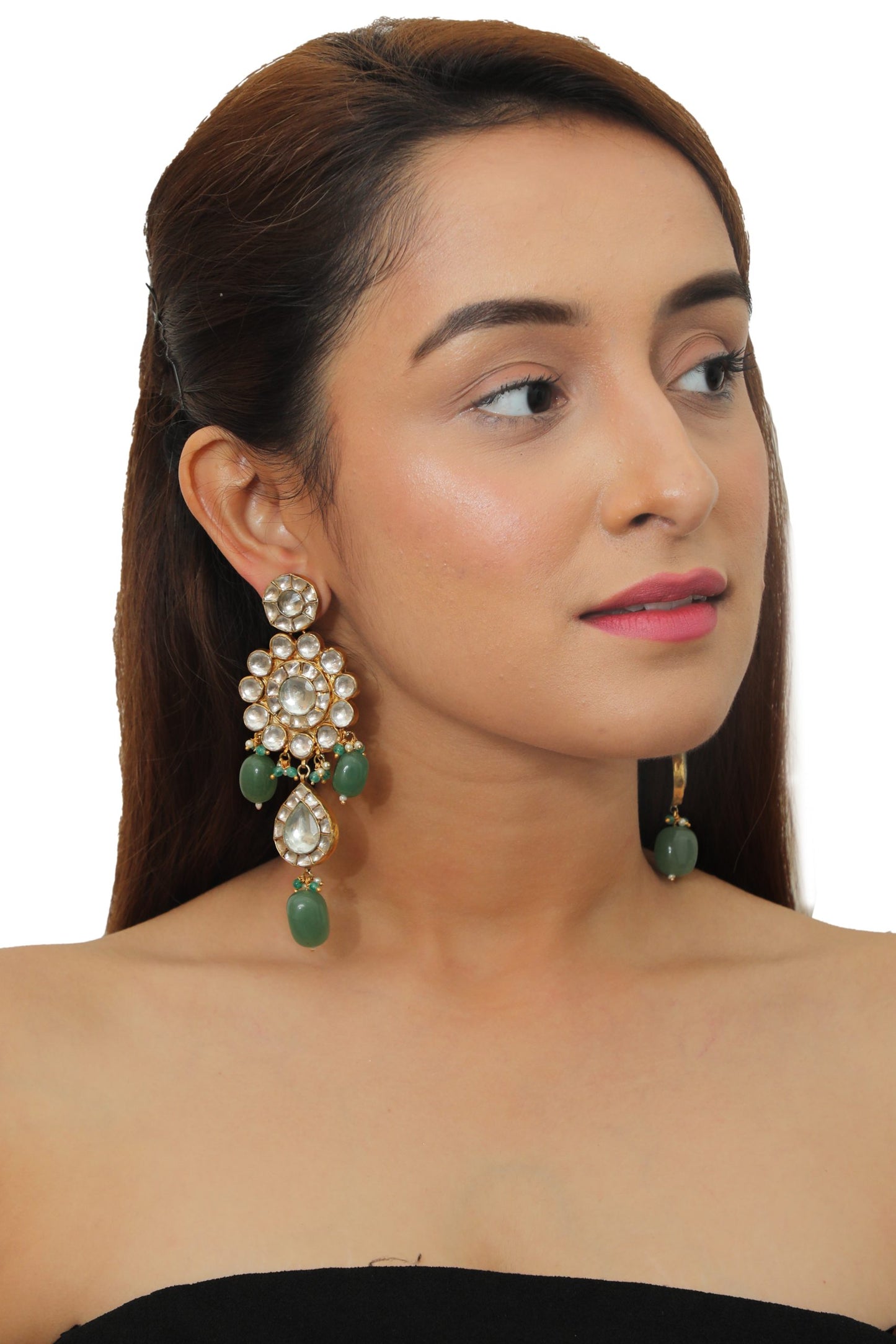 SEA GREEN BEADS AND BIG ROUND STONE NECKLACE SET