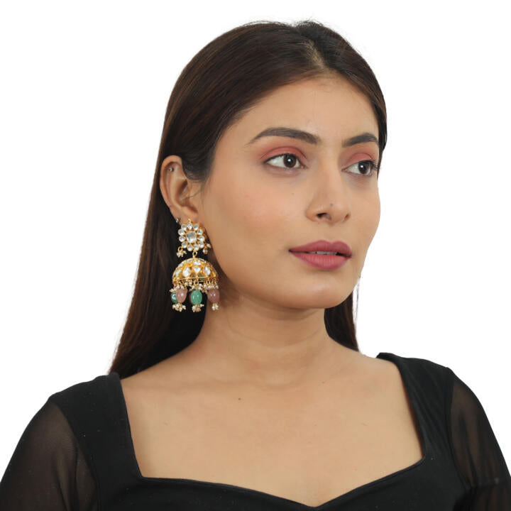 Pastel Pink And Sea Green Necklace With Jhumki