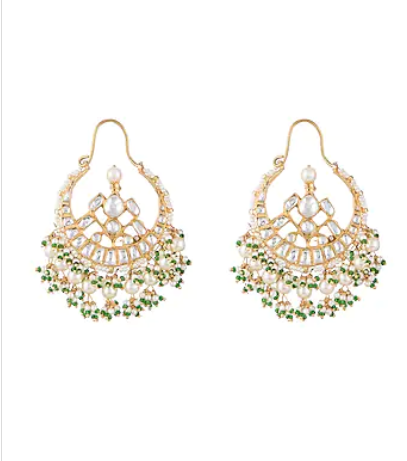 Green Colored Pearl Studded Bali Earrings