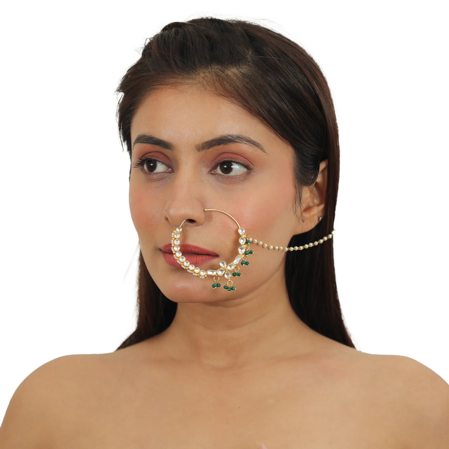 Bridal Nosering With Emerald Green Drops