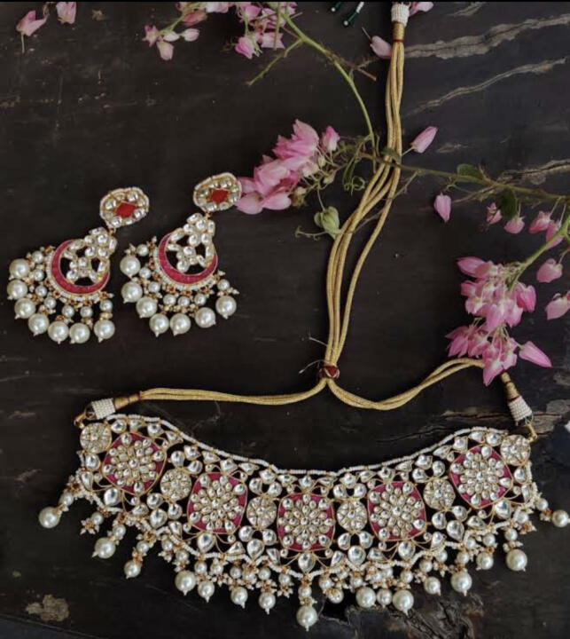 Pink Jadtar Heavy Gold Plated Necklace Set