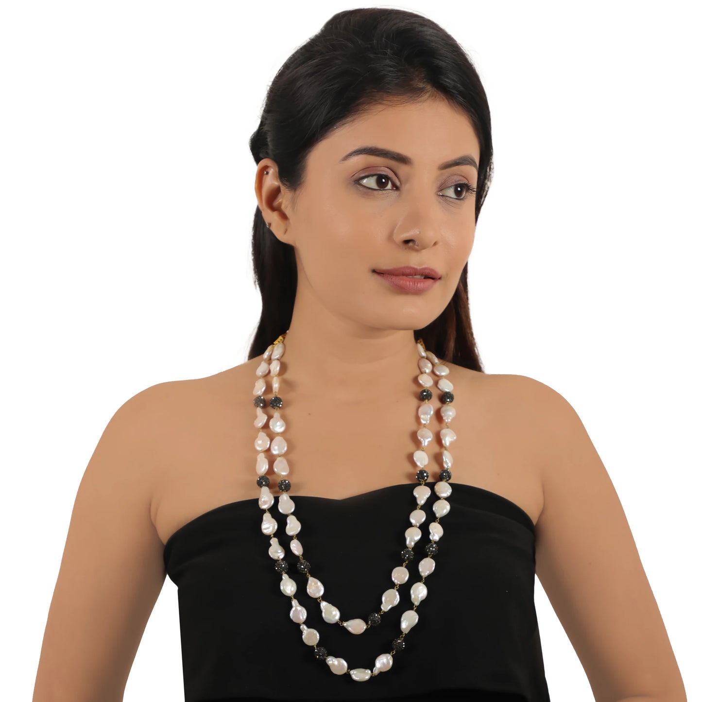 Black And White Emerald Beads Double Layered Maala