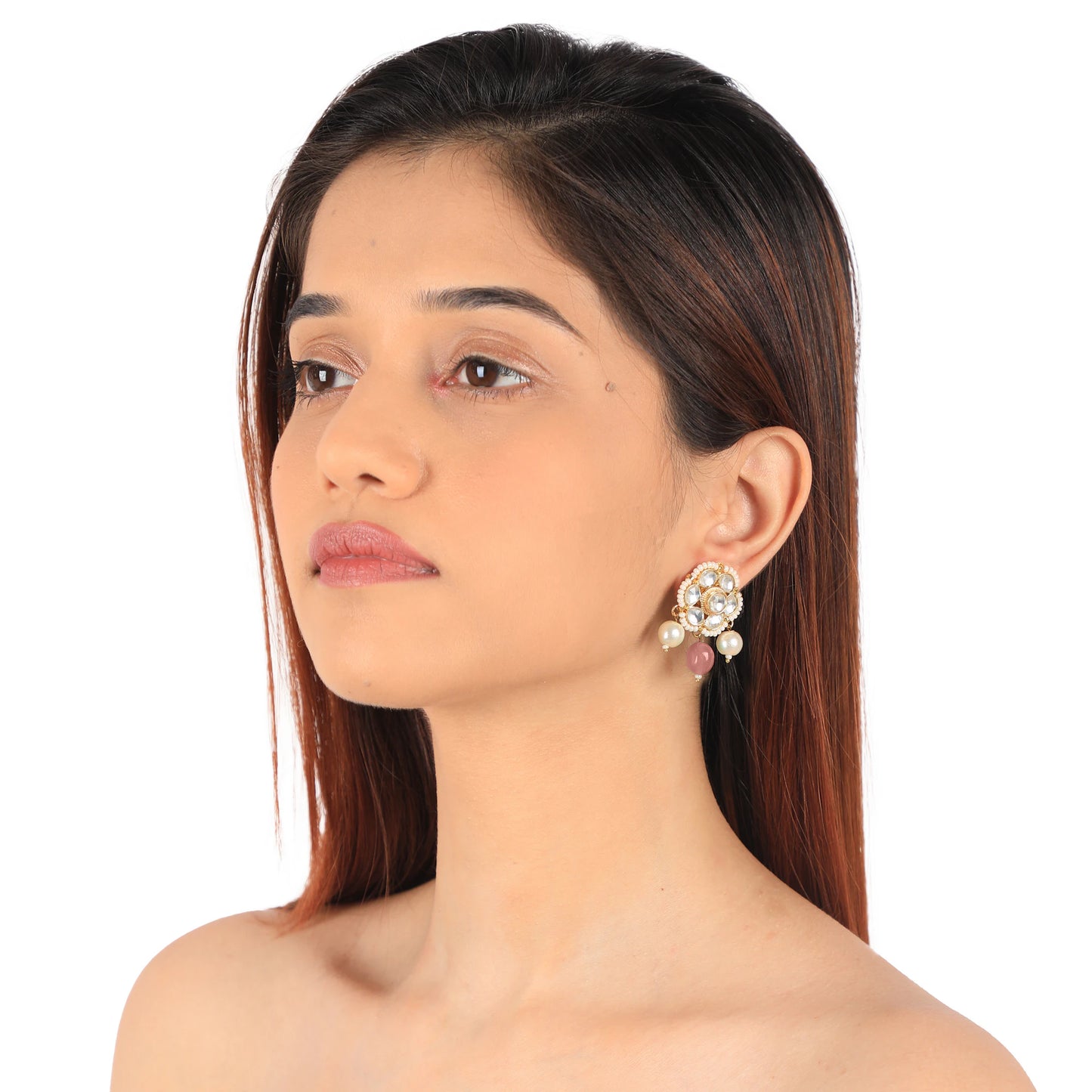 Pastel Pink Beads With White Pearl Jadtar Stone Choker Set