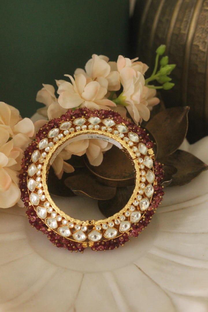 Pacheli Bangles In Rajasthani Style Beaded With Pastel Pink Beads(Single)