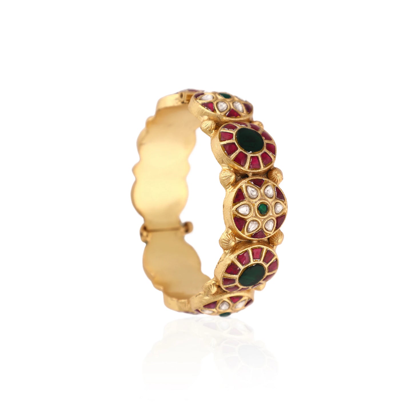 Statement Jadau Emerald Red & Green 22Kt Gold Plated Bangles(Single Pc)