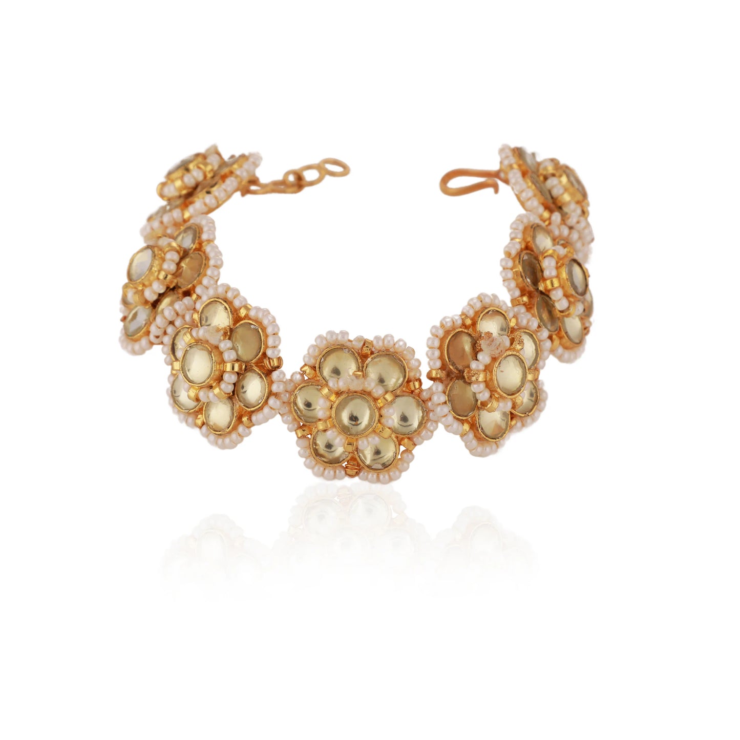 Semi Precious Elegant Bracelet For Girls 22Kt Gold In Floral Design Handcrafted