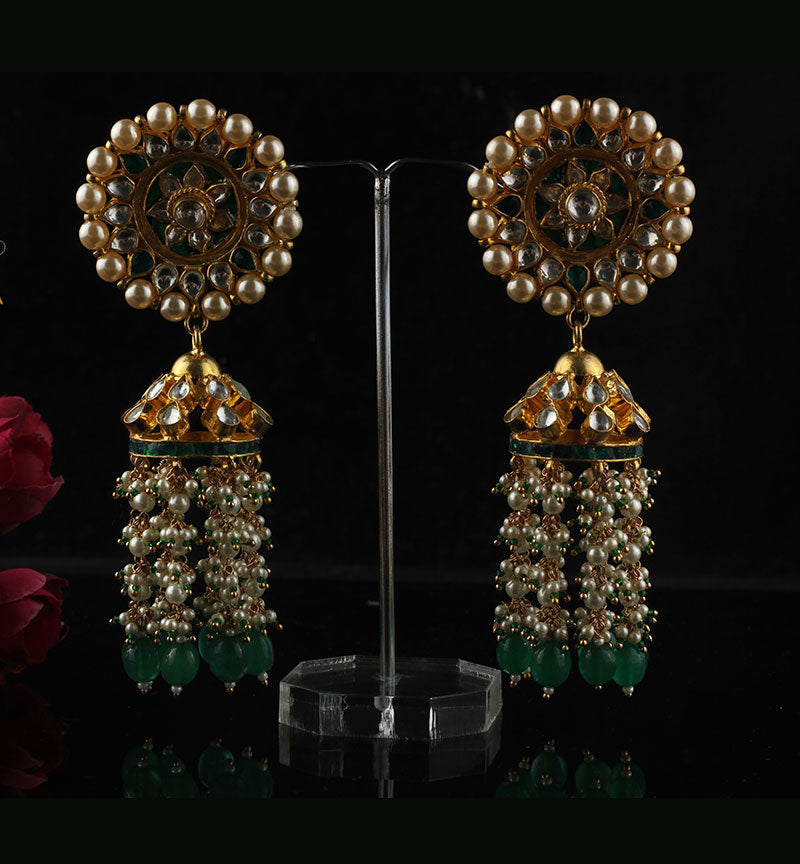 Stones and beads studded jhumkas with long hangings