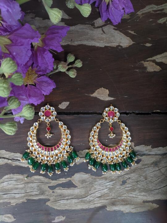 Green And Pink Jadtar Earrings