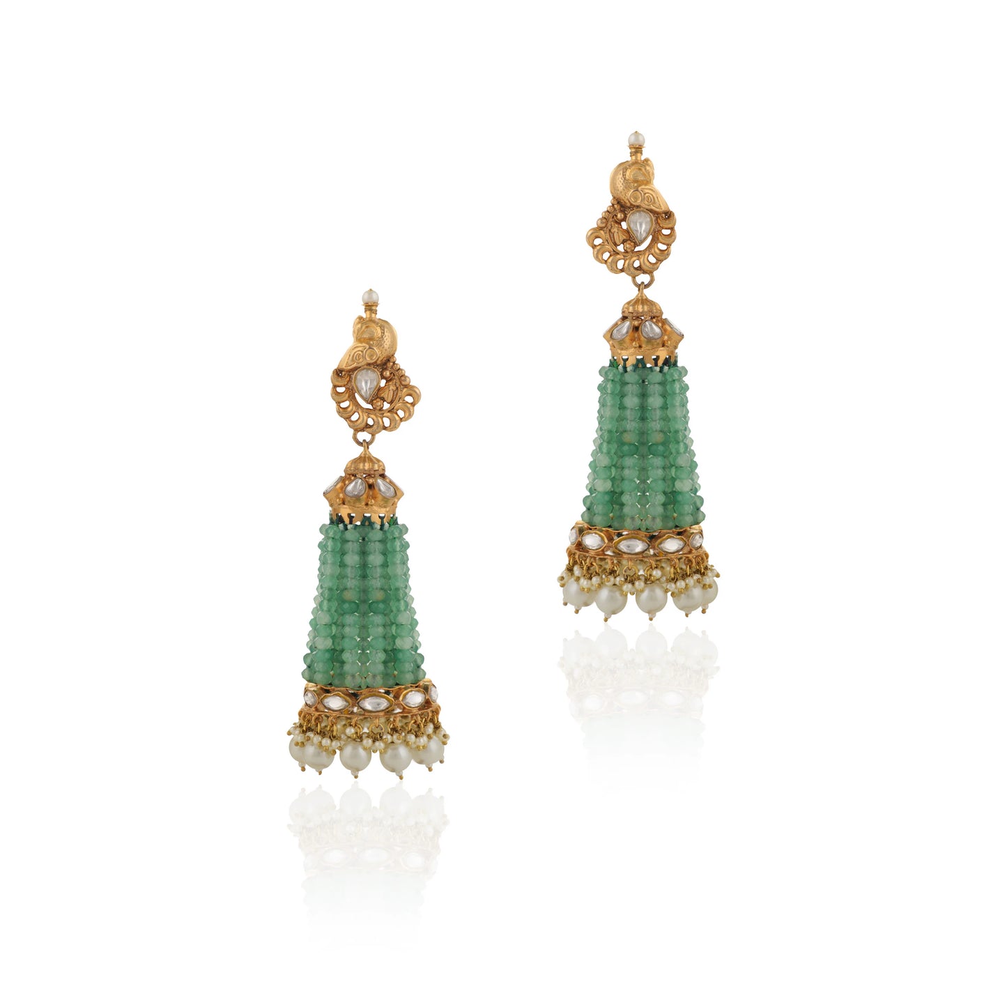 Rajasthani Sea Green Peacock Shape Gold Plated Jhumki Design By Riana Jewellery
