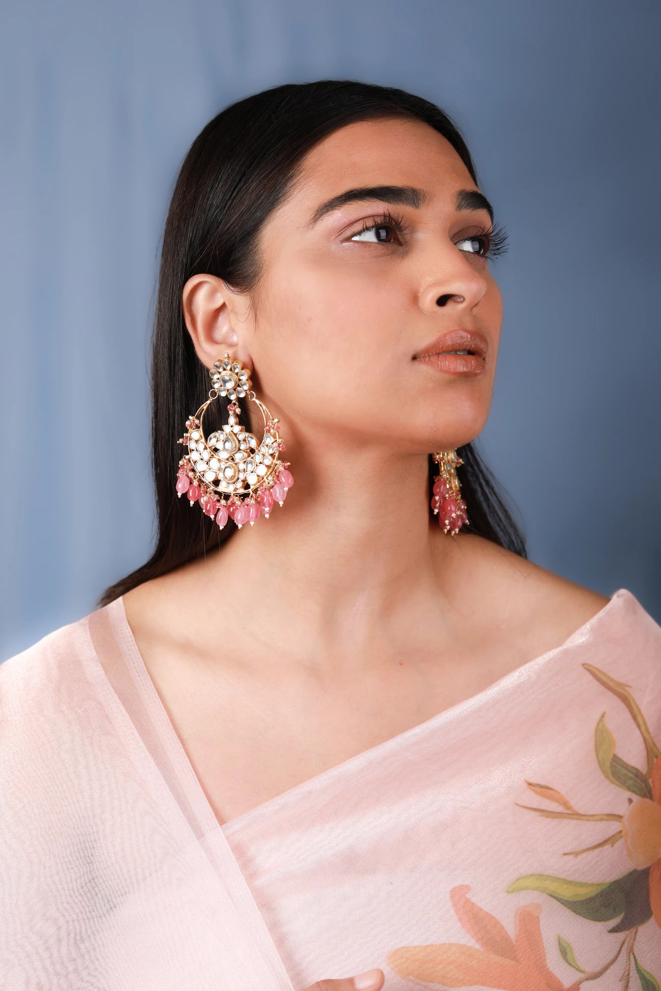 Multicolor gold plated jadau kundan earrings