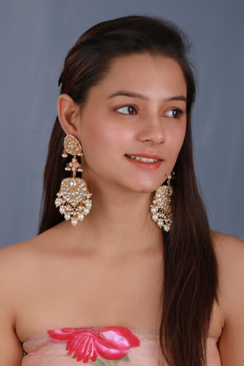 White pearl gold plated long Earrings