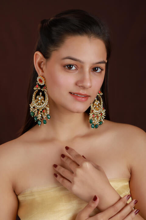 pink and green chandbaali with green beads