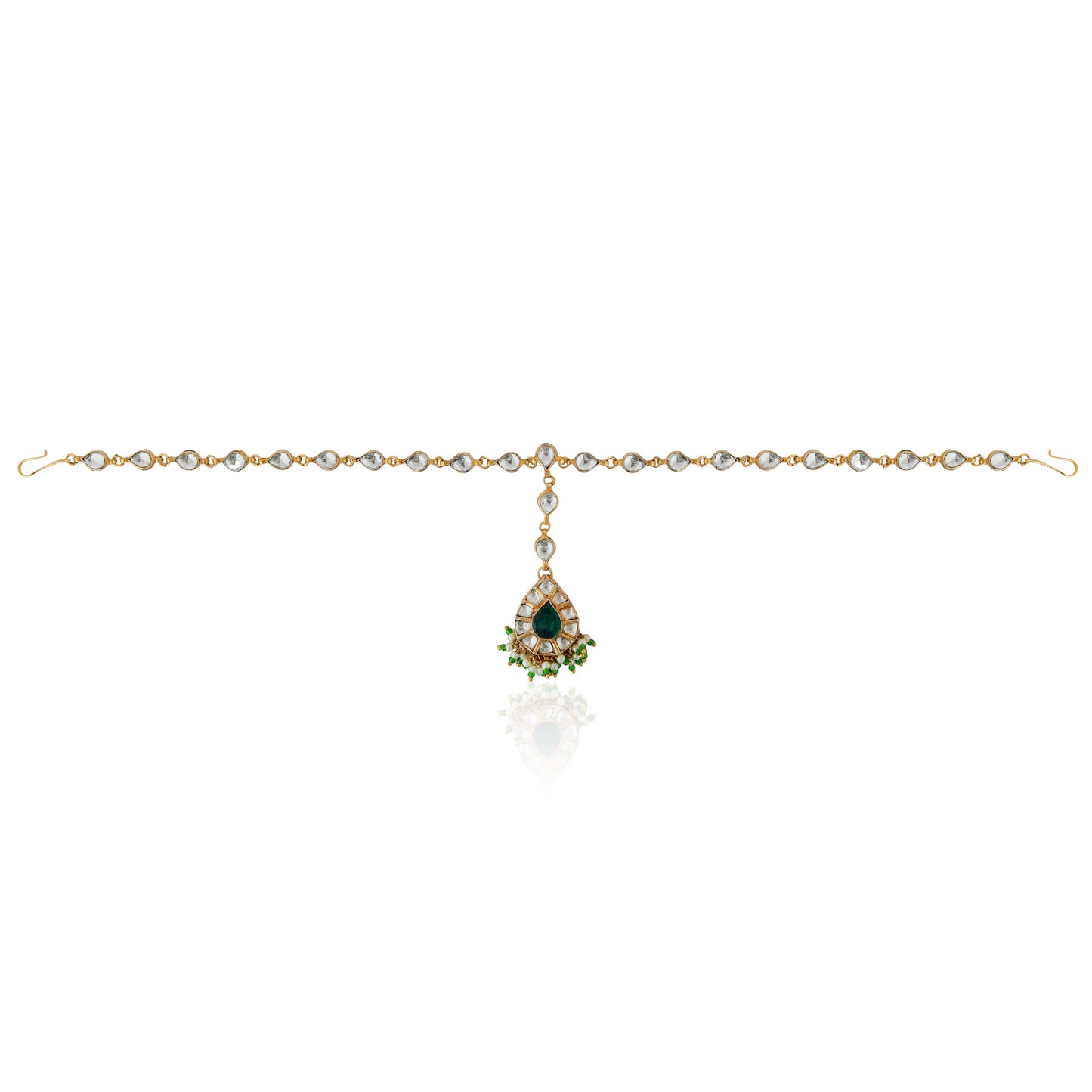 Indian Embellished green white stone delicate Indo western Mathapatti for women