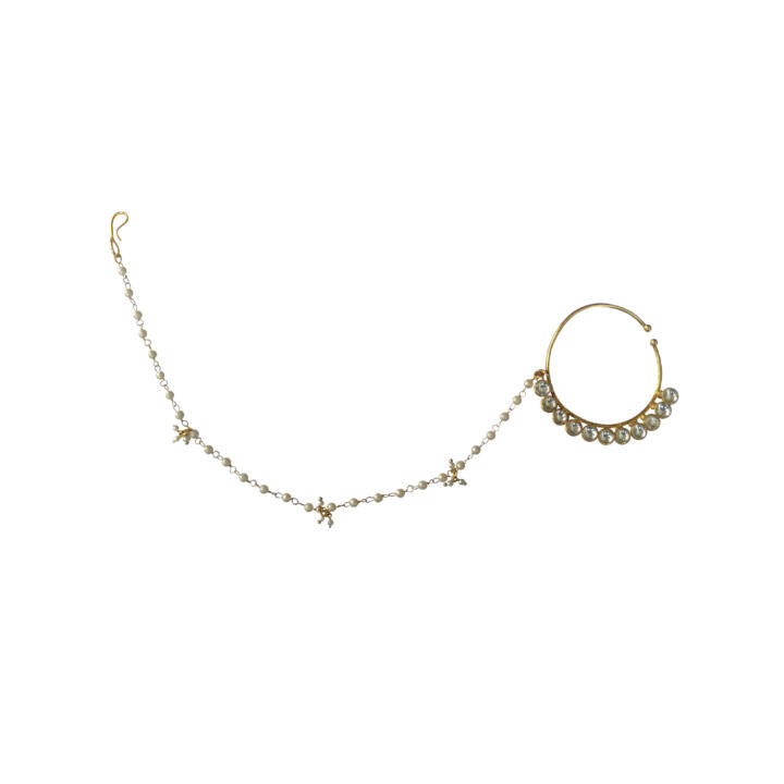 Delicate Nose Ring With White Jadtar Stones