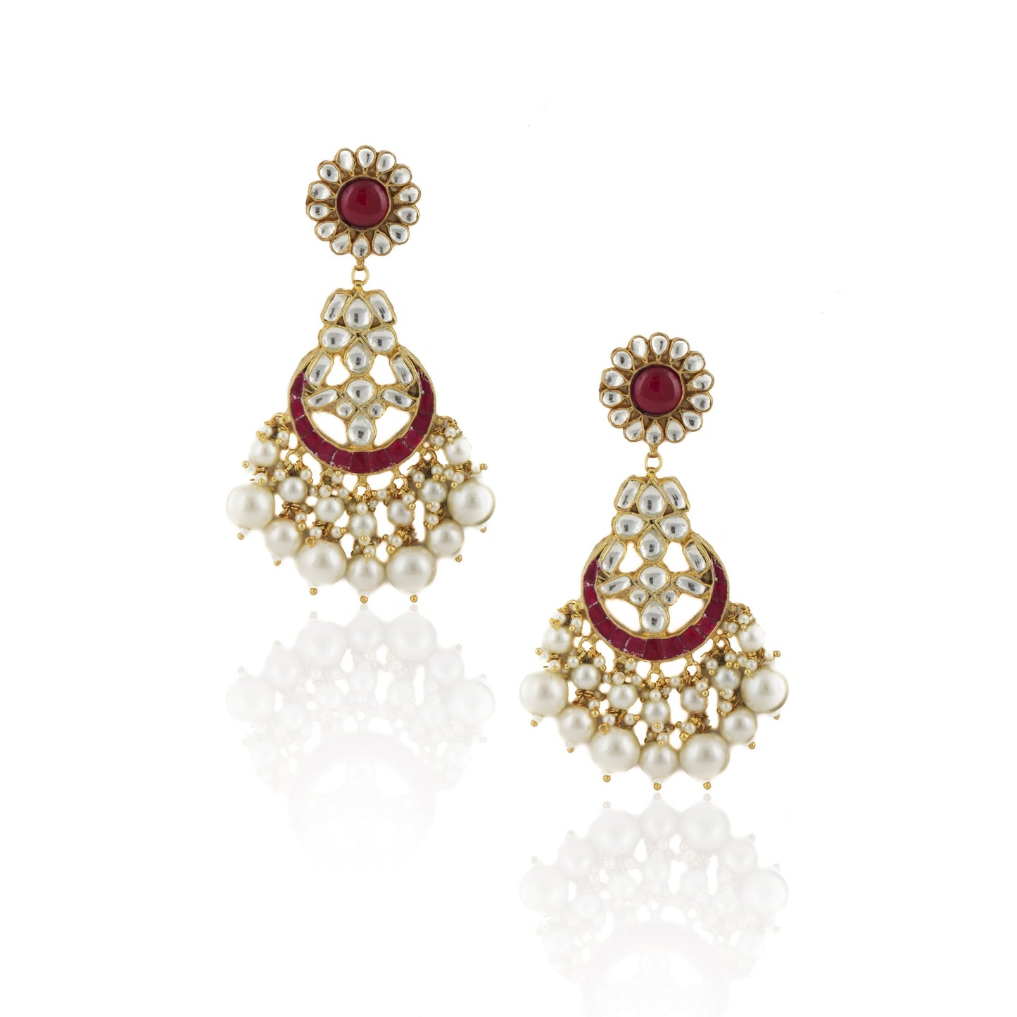WHITE AND PINK STONE EARRINGS WITH PEARL