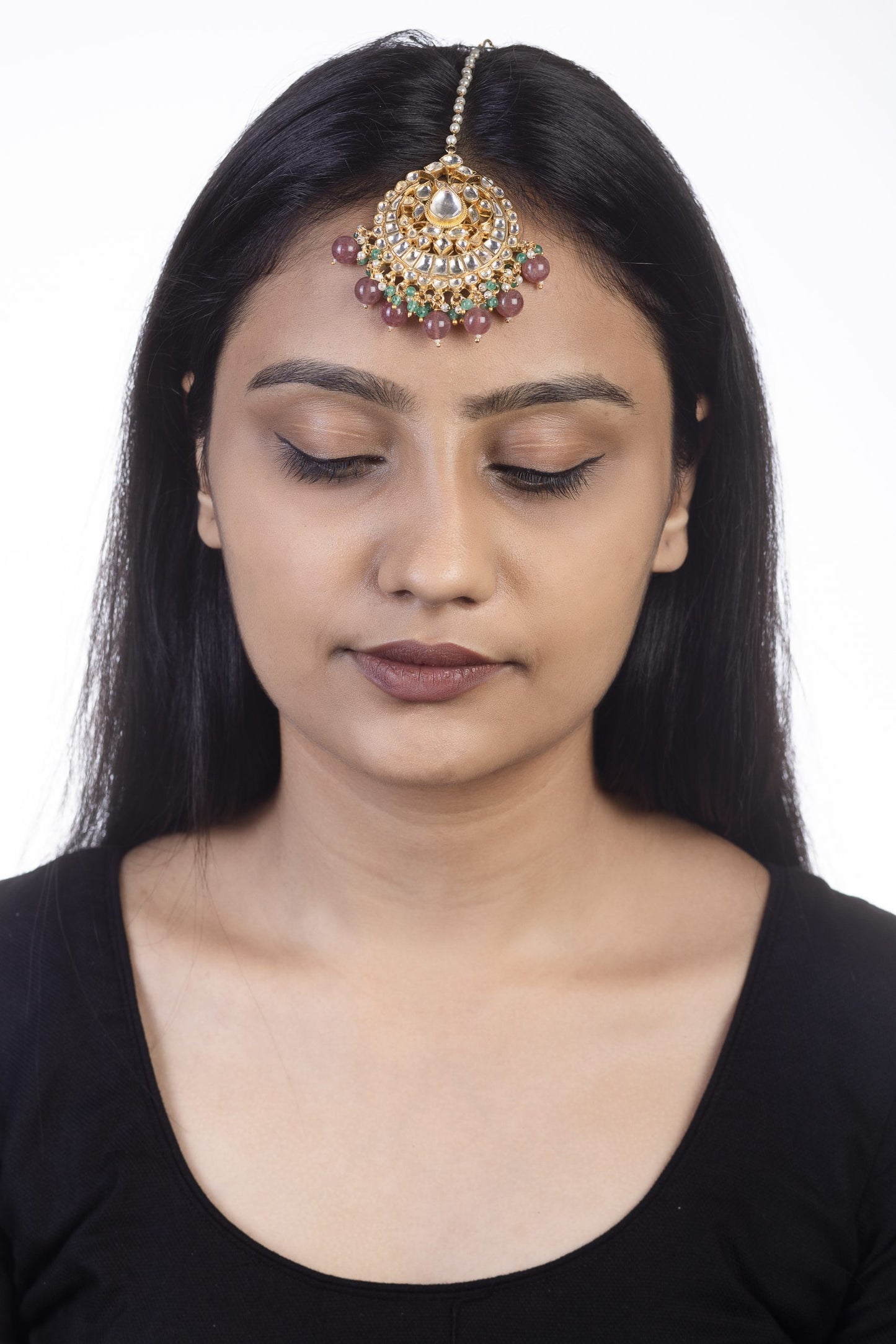 TIKKA WITH PASTEL GREEN PINK BEADS