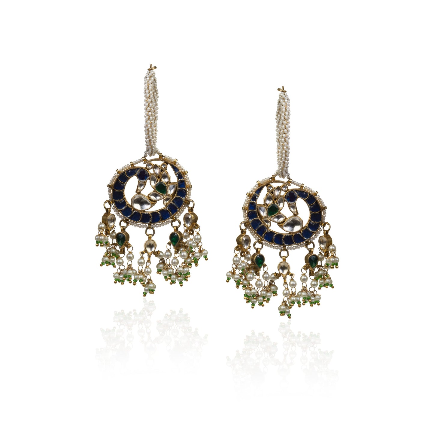 White, Blue & Green Jadtar Hoop Earrings
