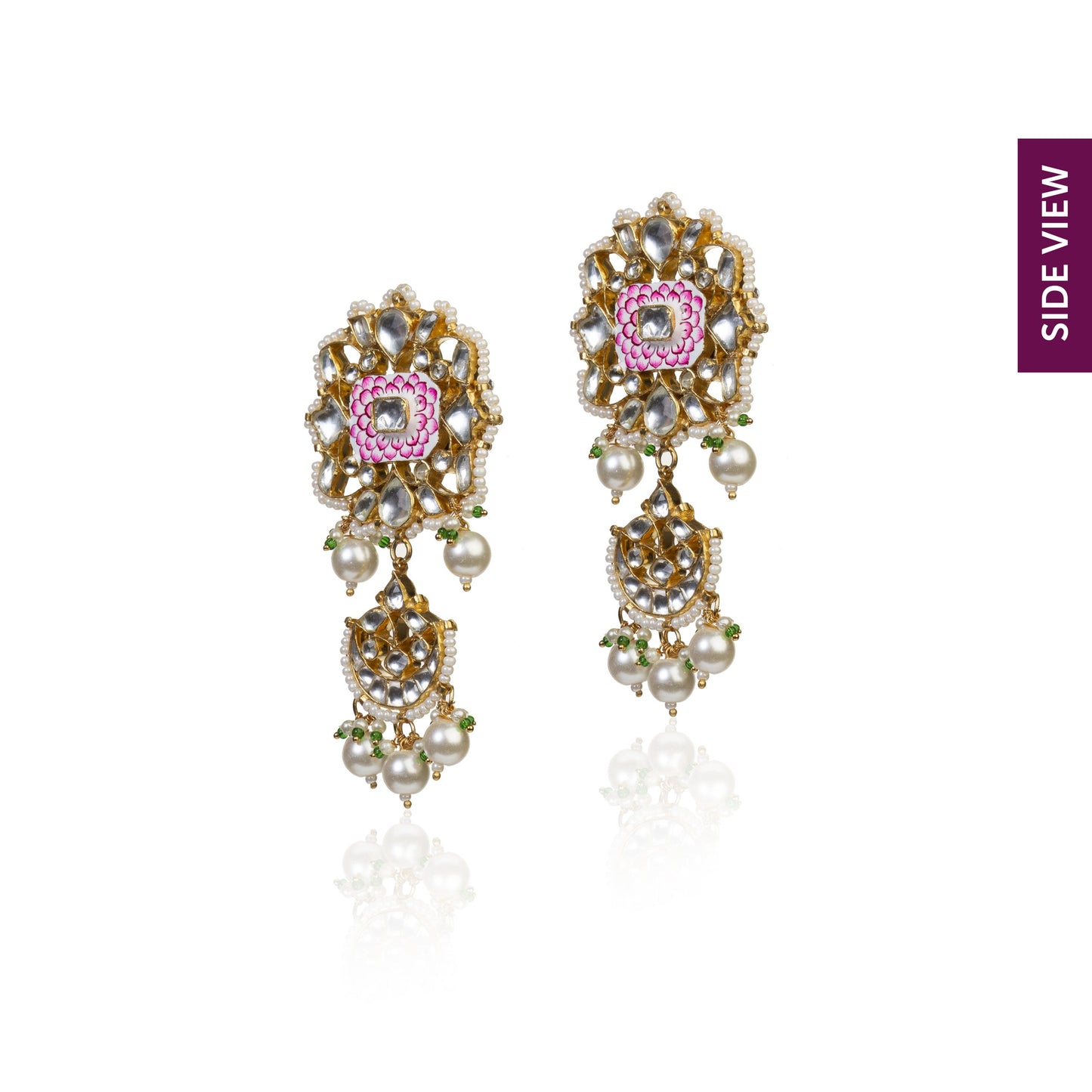 Pink and white meena work earrings