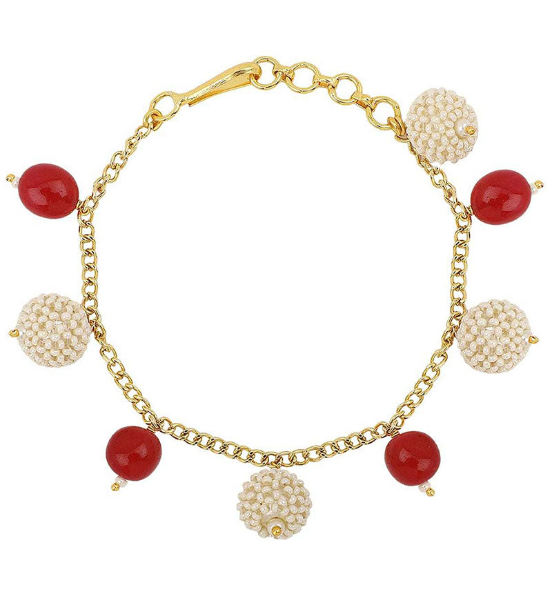 White & Red Pearl studded bracelet