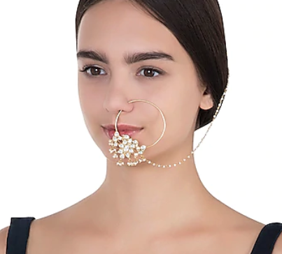 Beaded Nosering in White Jadtar Stones
