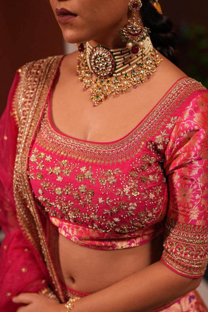 Indian Handmade White And Pink Choker Set With Pink Drop
