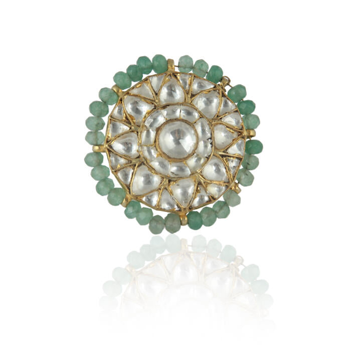 Sea Green White Jadtar Stone Ring