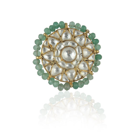 Sea Green White Jadtar Stone Ring