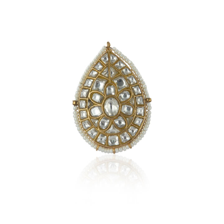White Moti With Jadtar Stone Ring