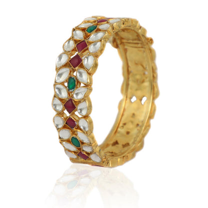 Pink And Green Jadtar Stone Bangles (Single Peice)