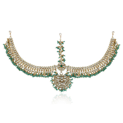 White Jadtar Stones Sea Green Mathapatti