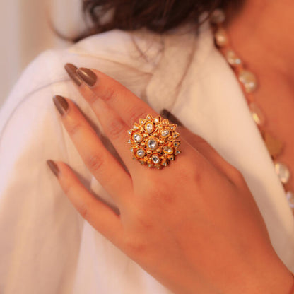 Gold Plated Jadtar Stone Gold Plated Ring