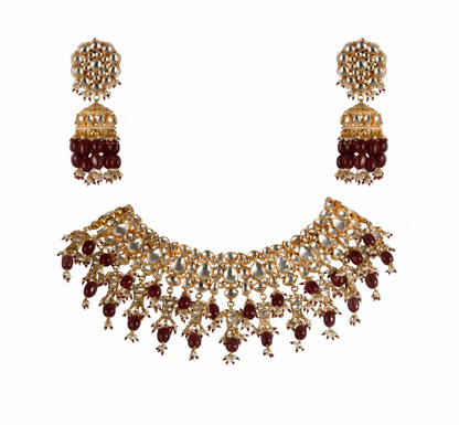 Sea Green White Jadtar Stone Fish Necklace Set With Jhumki