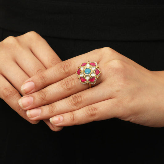 Pink White And Blue Stone Ring