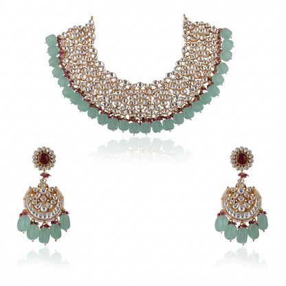 Light Pink Beads White Jadtar Necklace Set