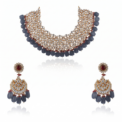 Light Pink Beads White Jadtar Necklace Set