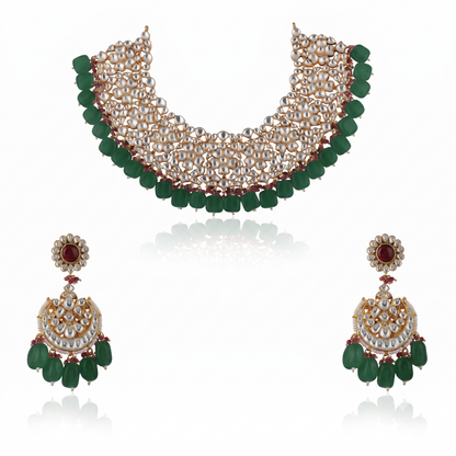 Light Pink Beads White Jadtar Necklace Set