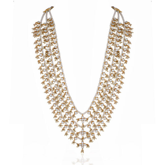 White Jadtar Stone With 3 Line Pearl Maala