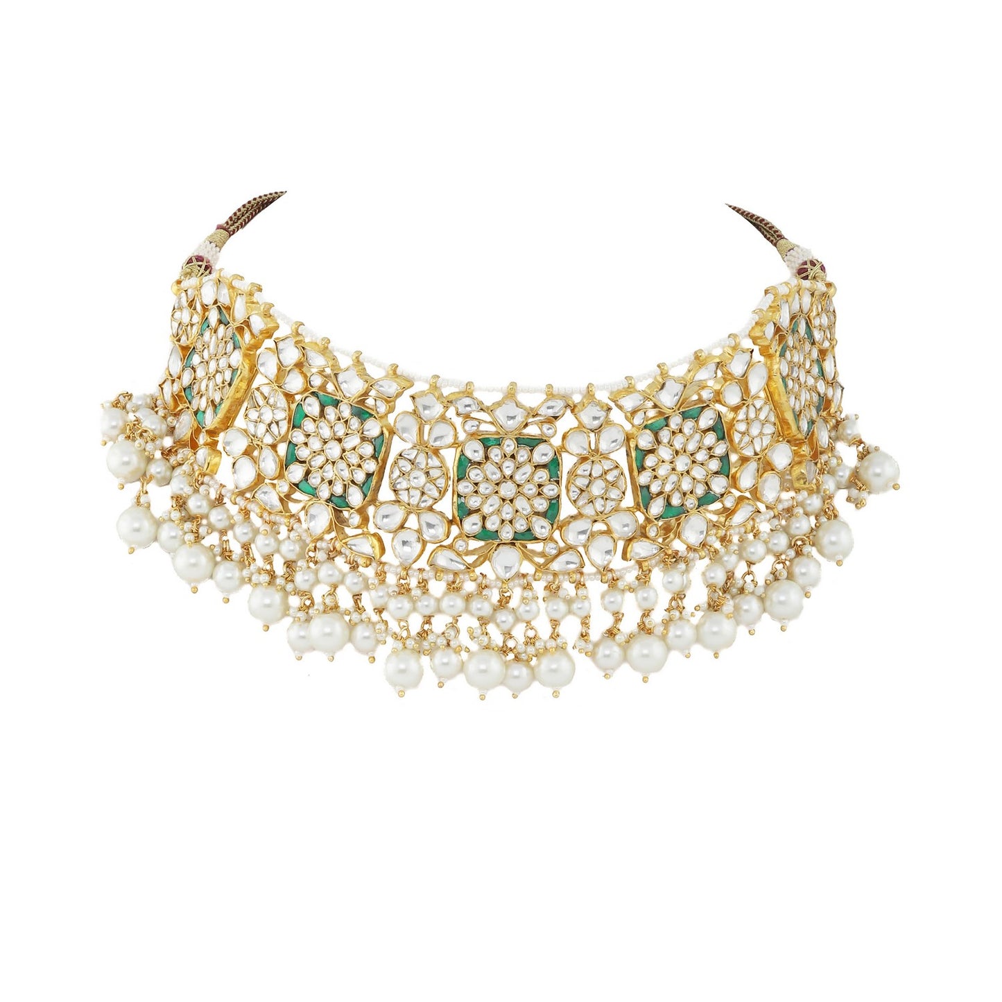 Gold Plated GREEN AND WHITE NECKLACE SET