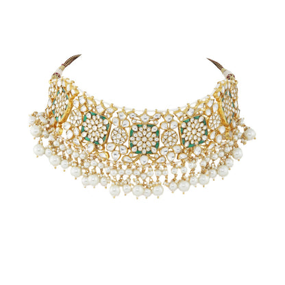 Gold Plated GREEN AND WHITE NECKLACE SET