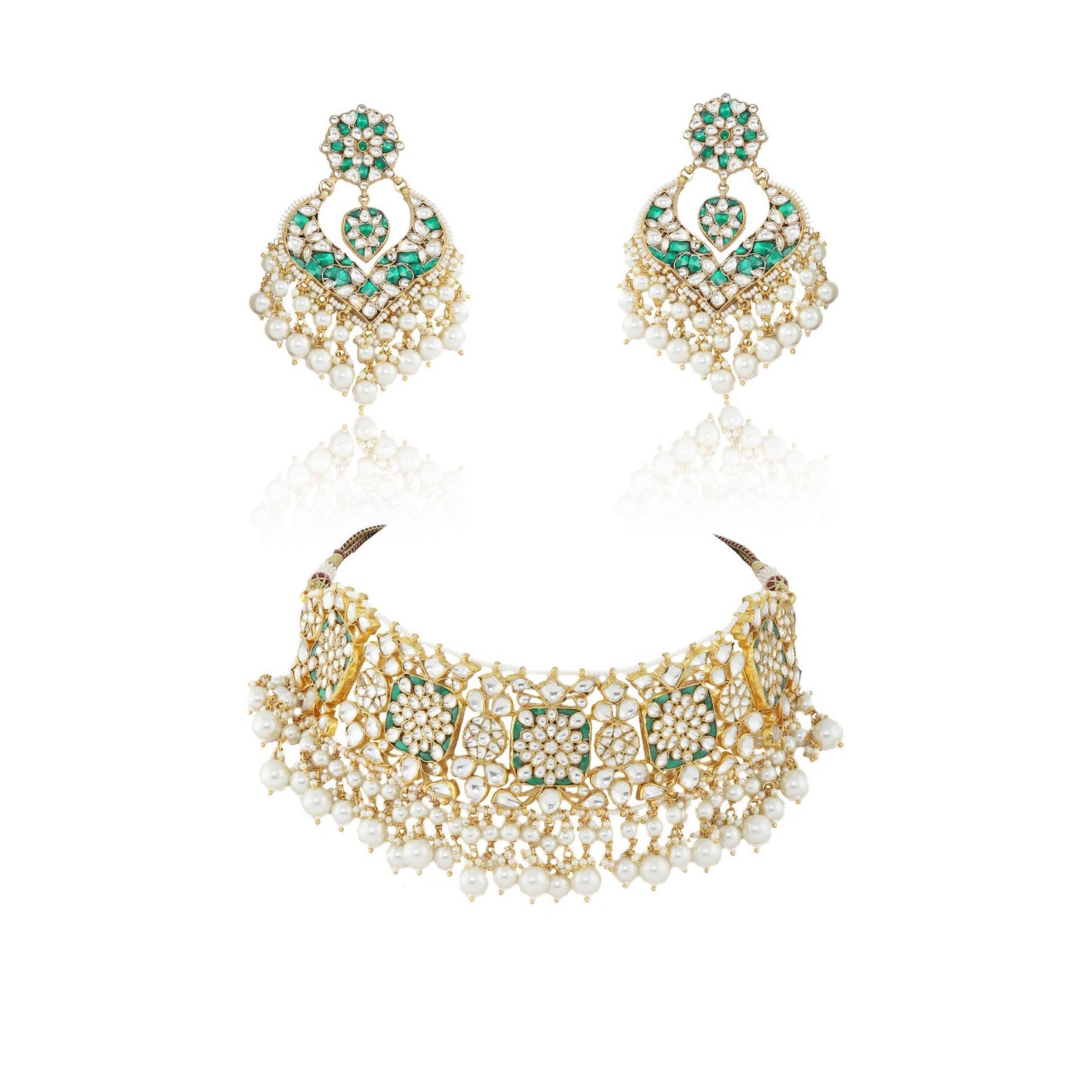 Gold Plated GREEN AND WHITE NECKLACE SET