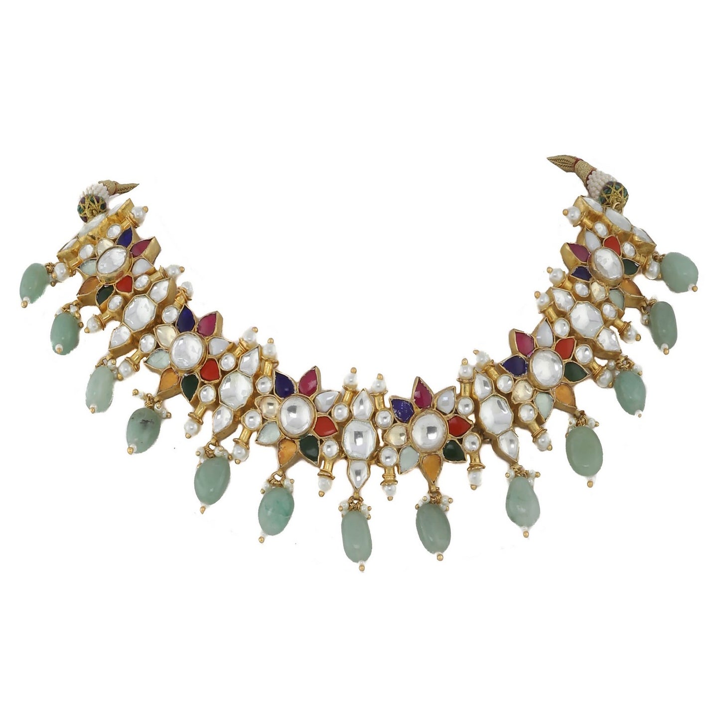 Multi Color Gold Plated Jadtar Bridal Necklace Jewellery
