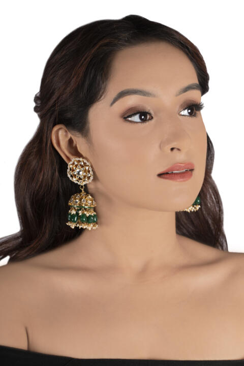White And Green Jadtar Stone Choker With Jhumki Bridal Set