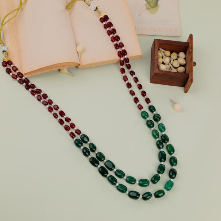 Ruby tumble beads with green emerald beads  Maala for men