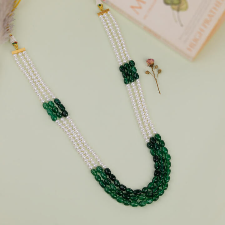 Emerald Green Beaded Maala three layered pearl Mala