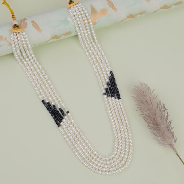 White pearl Blue Beaded Traditional wear maala for Women