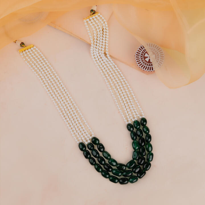 Emerald Green Beaded maala  with pearl Maala