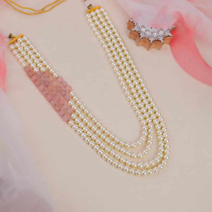Light Pink beaded with white pearl festival wear maala for women and girl