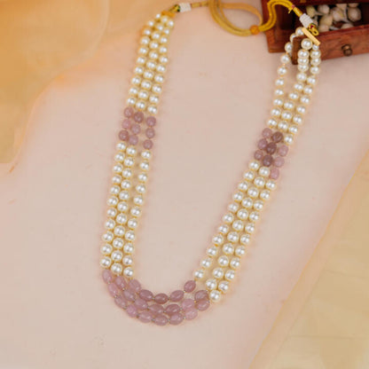 Gold plated pink beaded pearl  maala